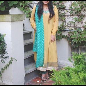 Yellow and green Pakistani dress 3 piece